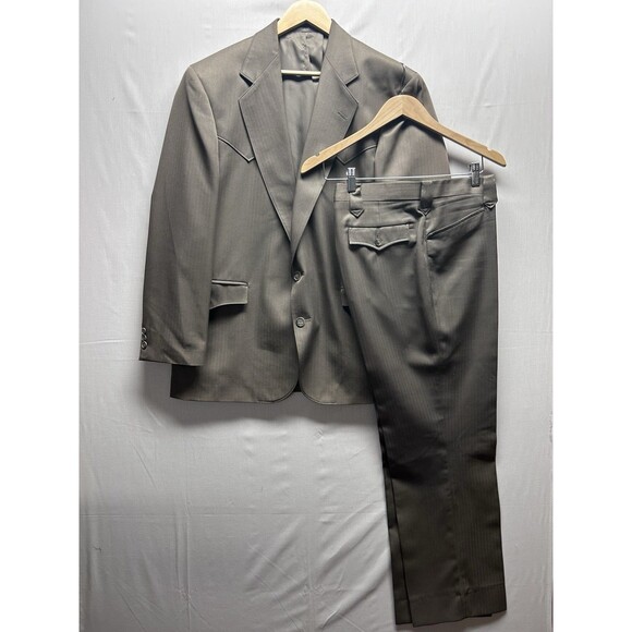 Taos Country Vintage Western Collection Mens Suit 42 36x30 Brown Pinstripe